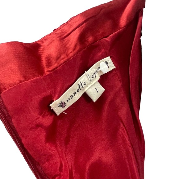 Nanette Lepore Strapless Cocktail Dress Crimson Red Ribbon Tie Waist 2 - Picture 10 of 12